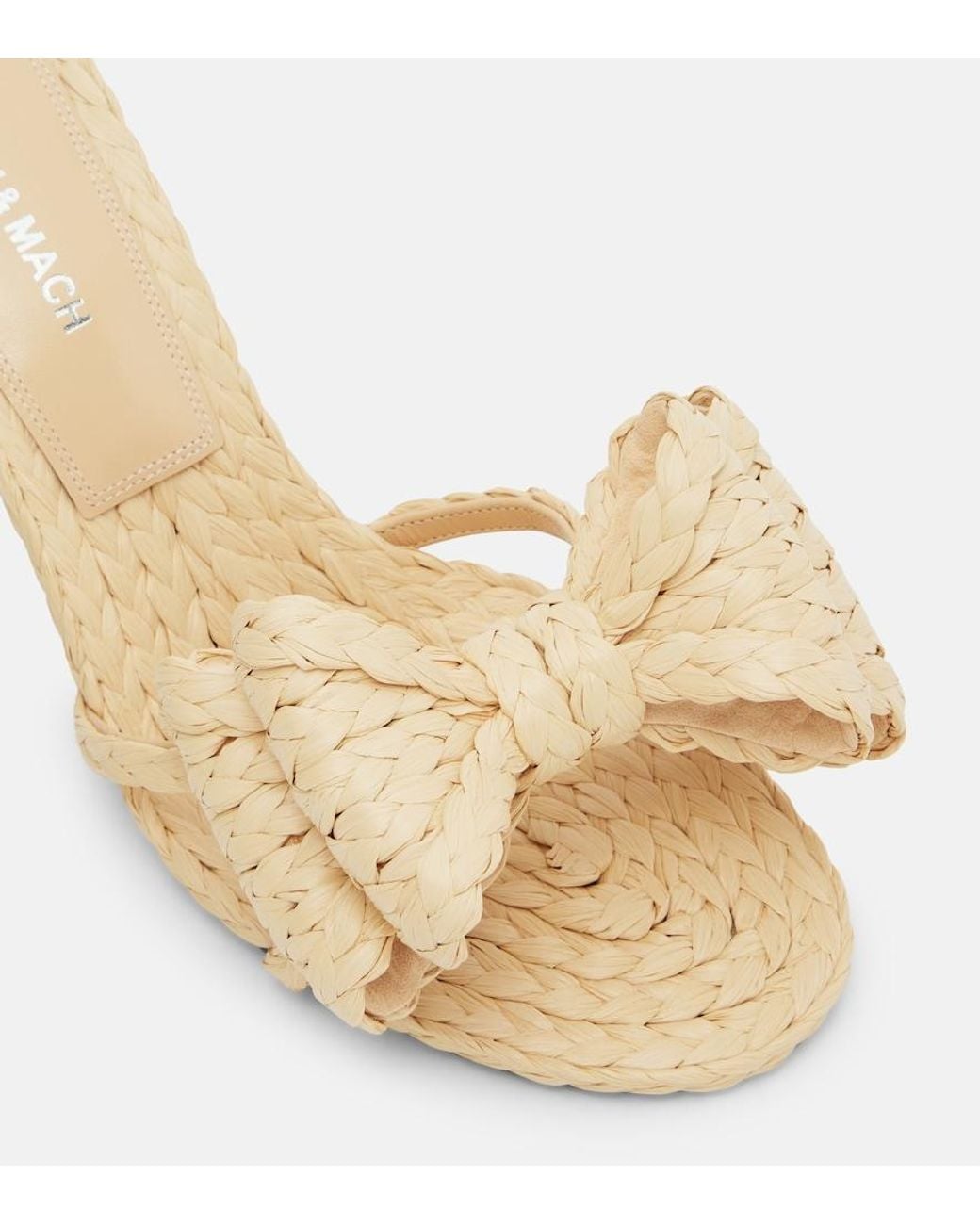 Mach & Mach Natural Le Cadeau Bow-Detail Raffia Mules