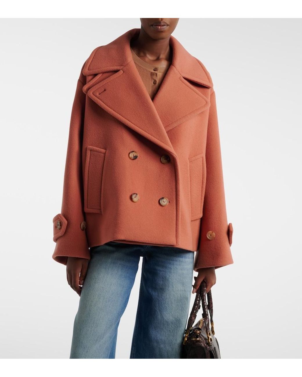 Chloé Orange Oversized Wool-Blend Peacoat