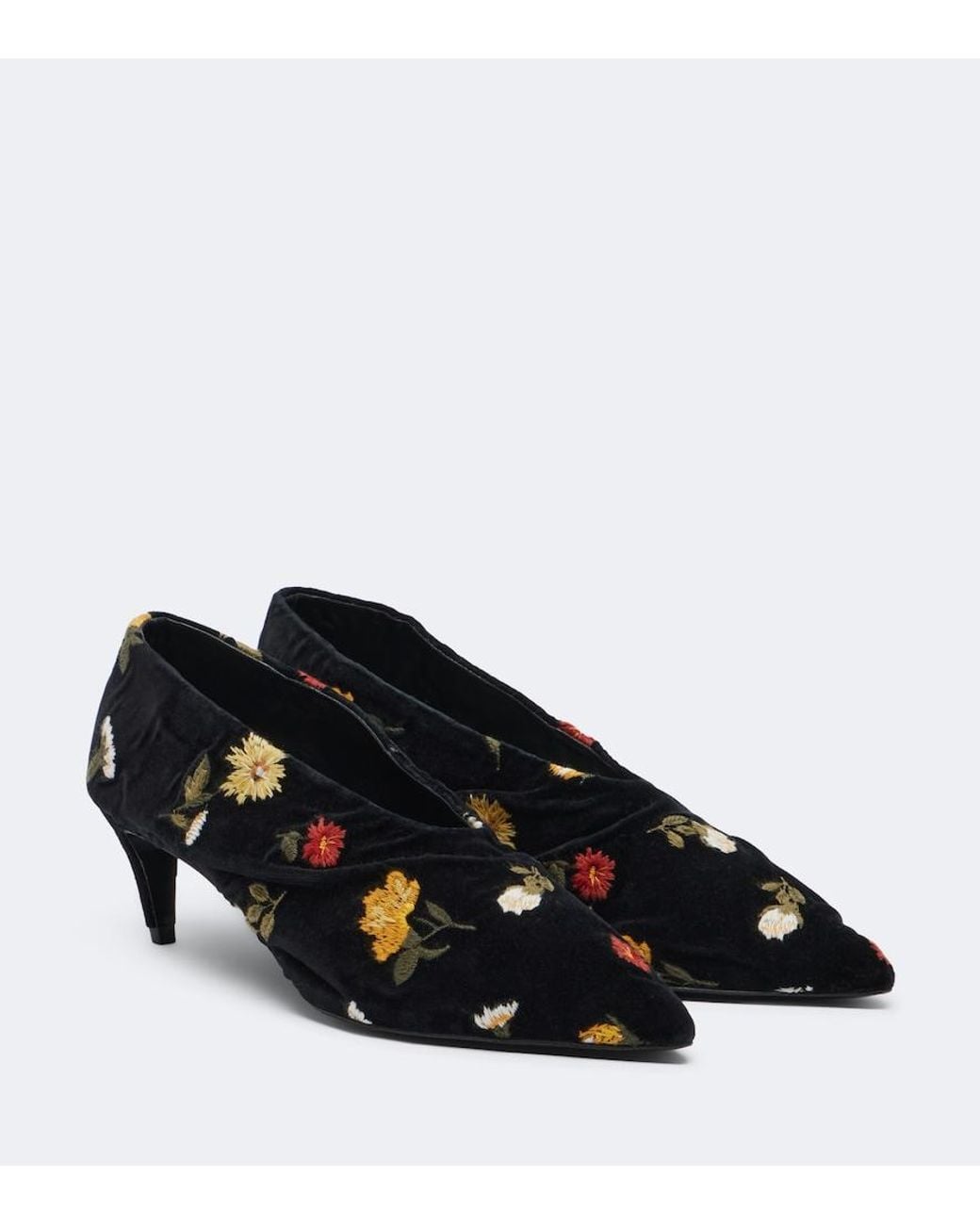 Khaite Black Miriam Embroidered Velvet Pumps