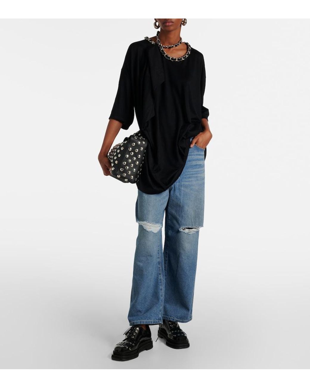 Junya Watanabe Blue Cutout Wide-Leg Cotton Jeans
