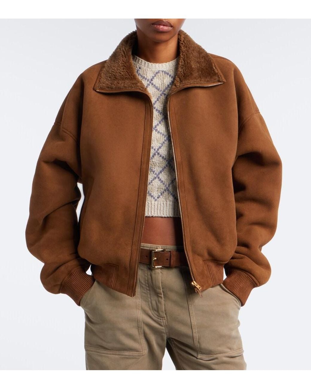 Acne Brown Shearling-Lined Suede Bomber Jacket