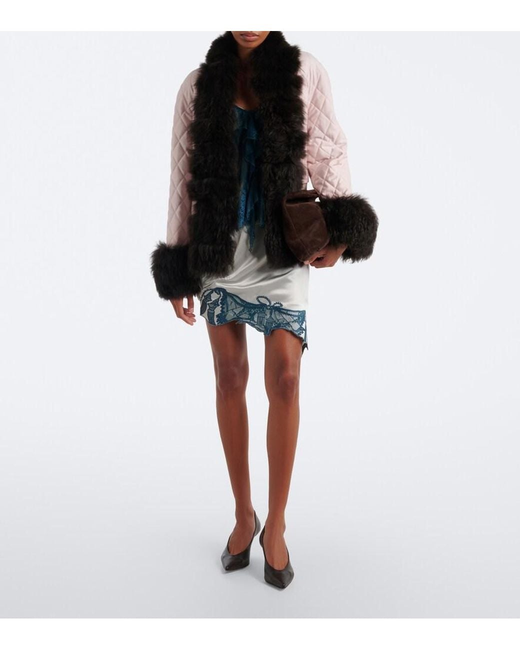 JACQUES WEI Black Steppjacke Mit Shearling