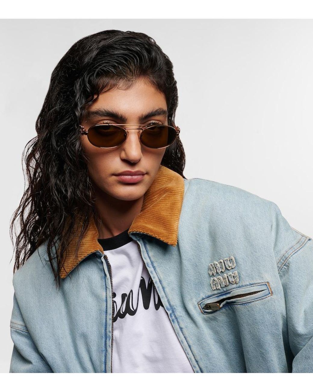 Miu Miu Brown Logo Oval Sunglasses