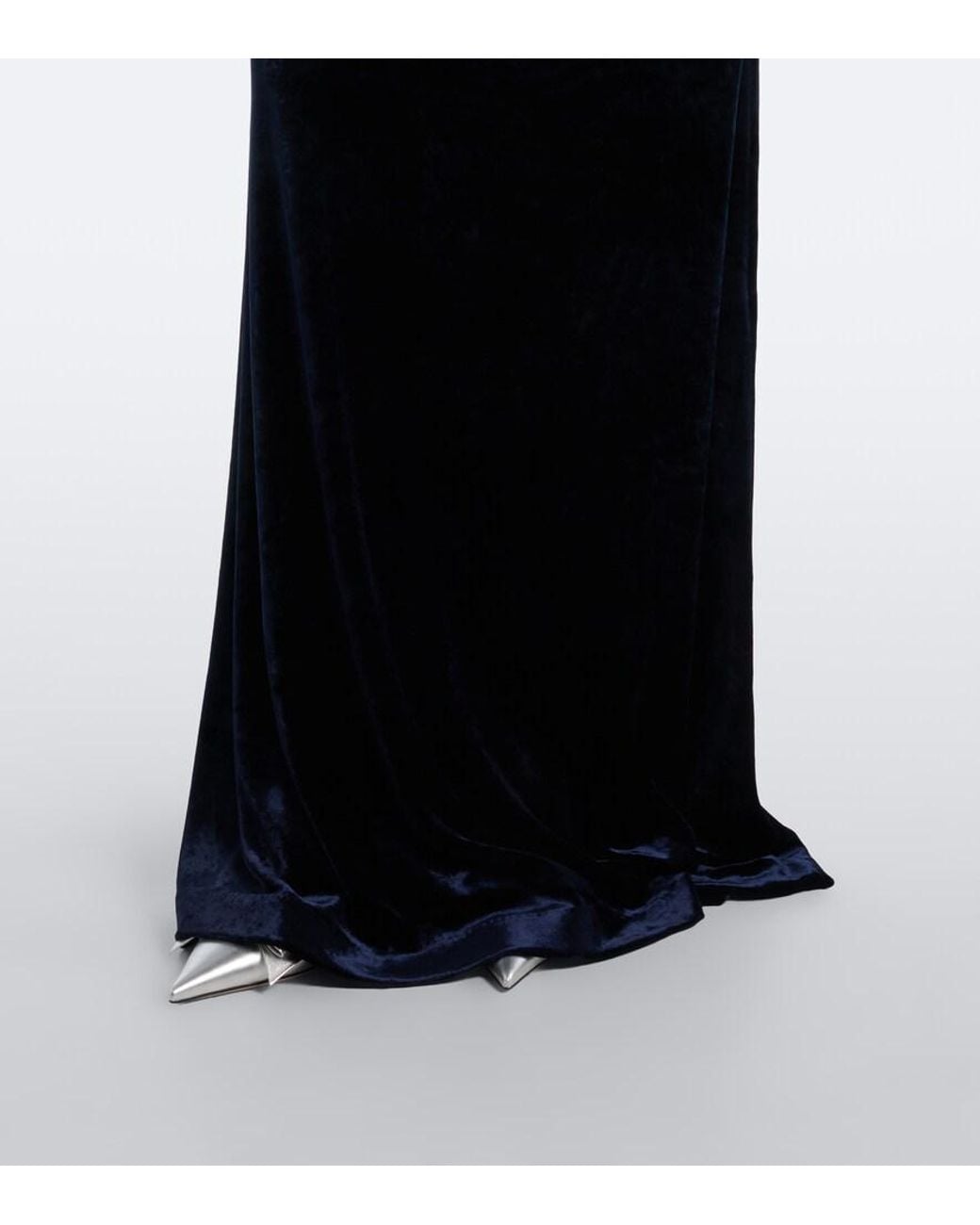Ralph Lauren Black Nancie Leather-Trimmed Velour Gown