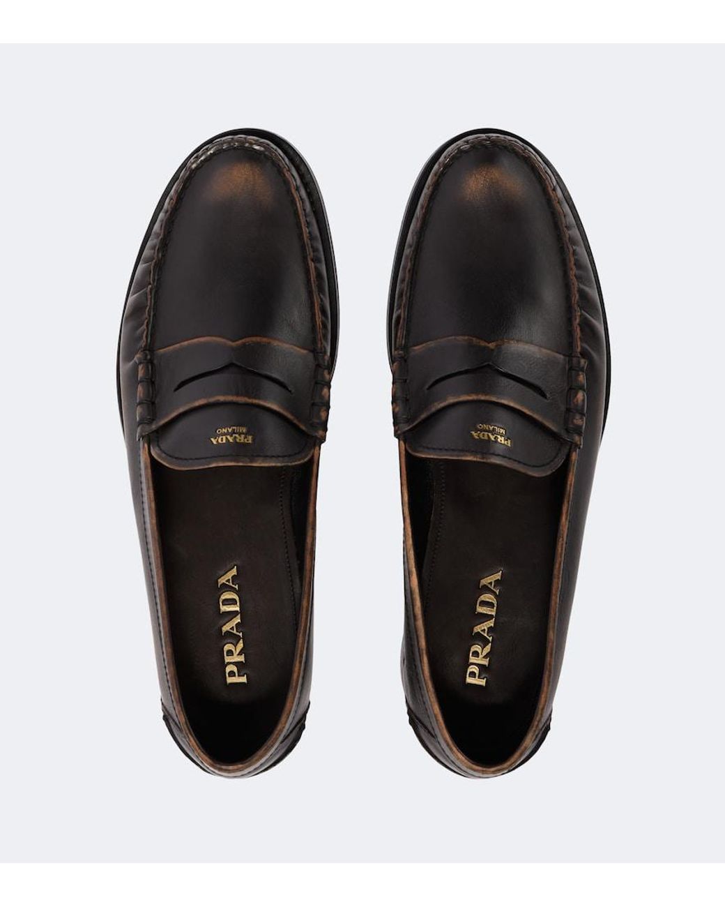 Prada Black Leather Penny Loafers for men