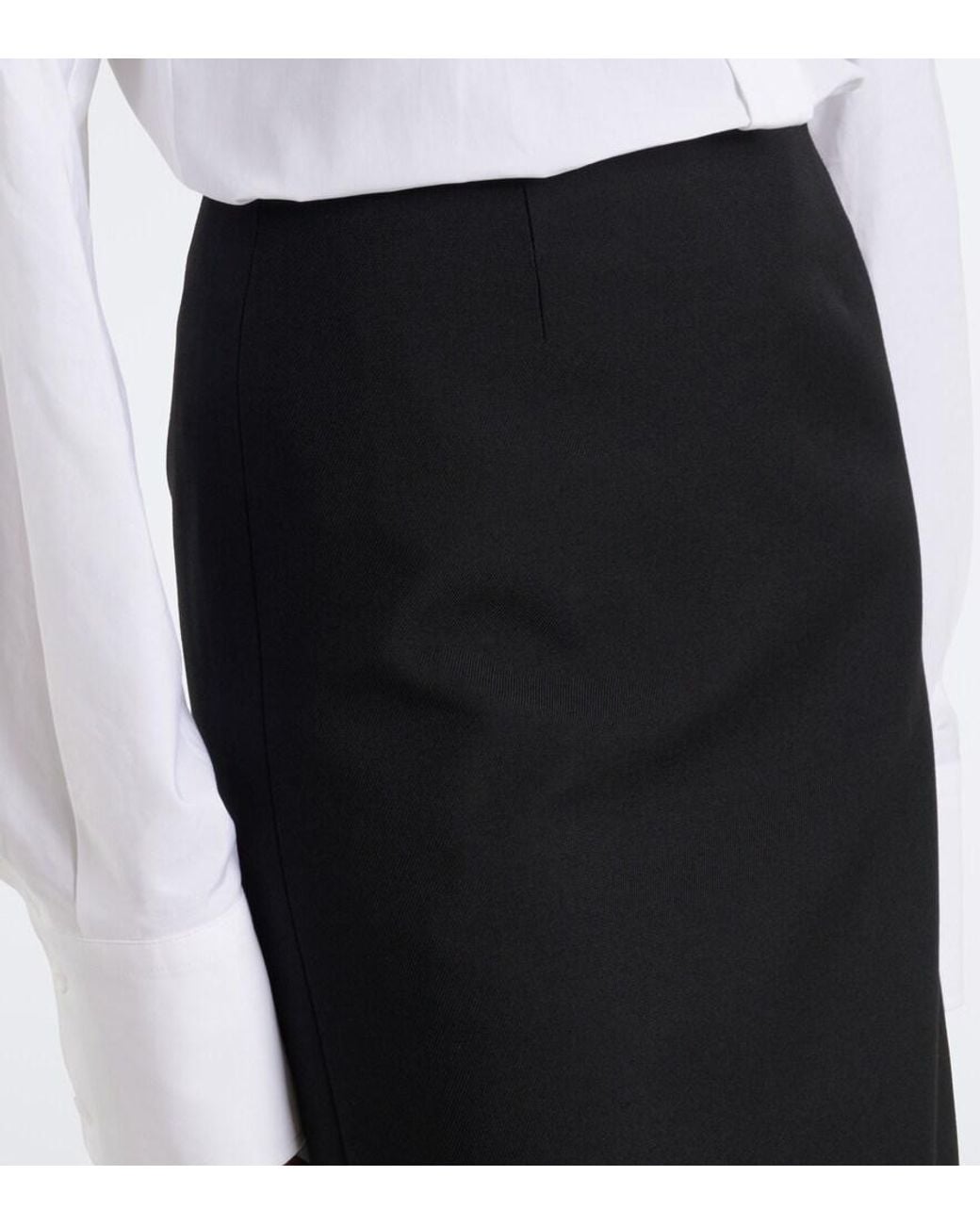 ShuShu/Tong Black Ruffled Wool And Silk Midi Skirt