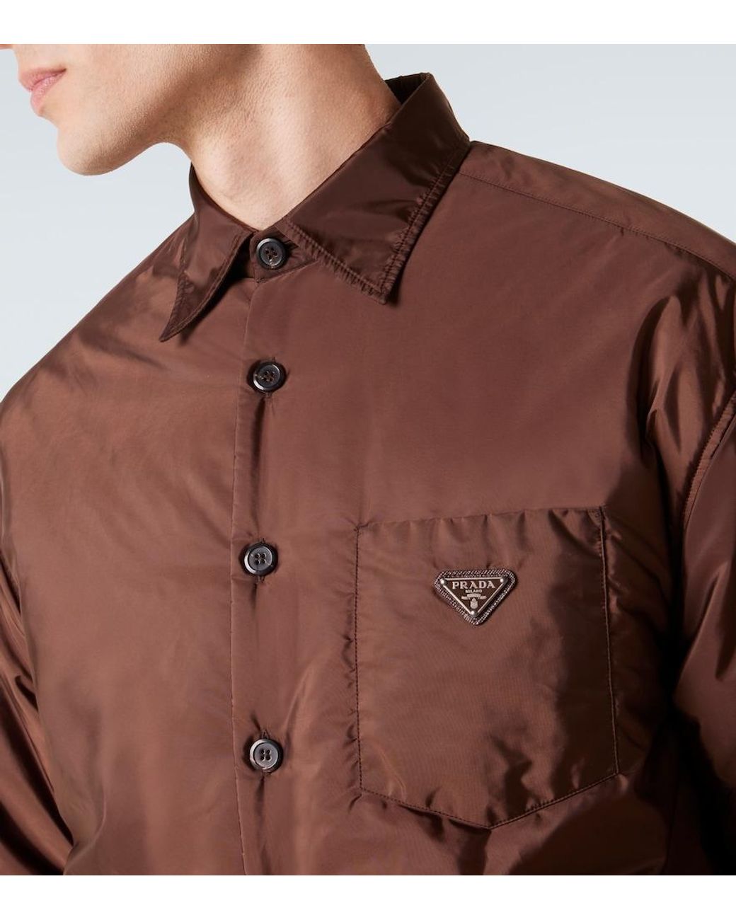 Prada Brown Re-Nylon Logo Shirt for men