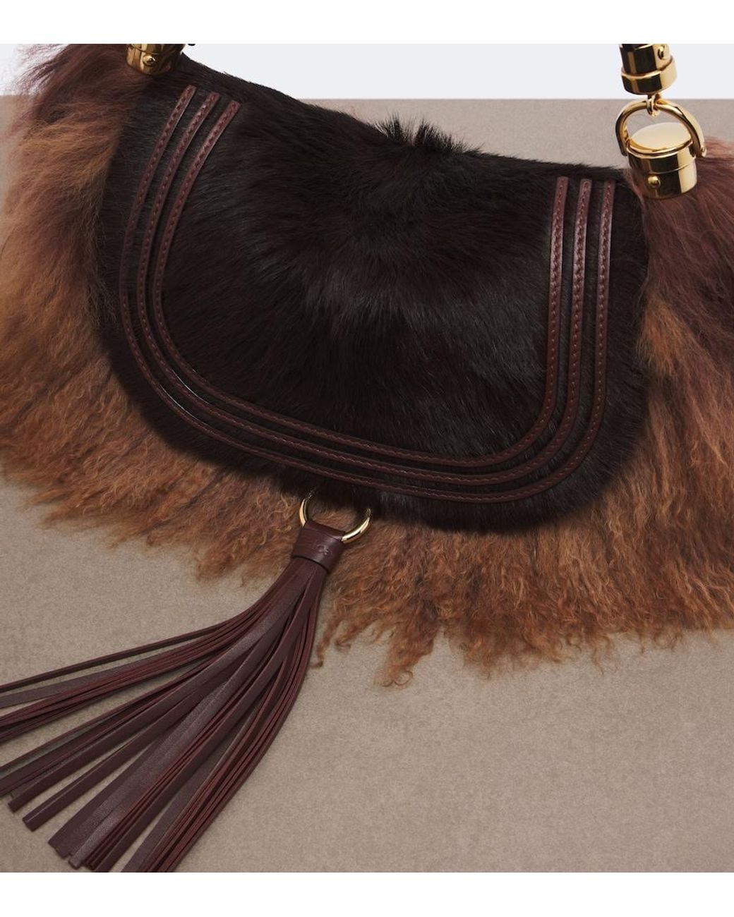 Chloé Brown Marcie Foulard Small Shearling Shoulder Bag