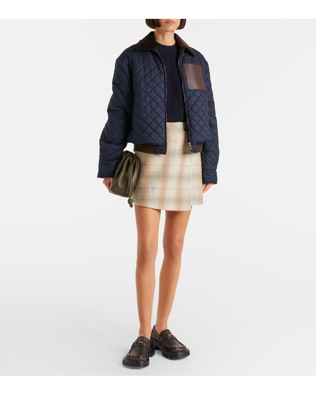 Loewe Blue Contrast-Collar Logo-Patch Quilted Jacket