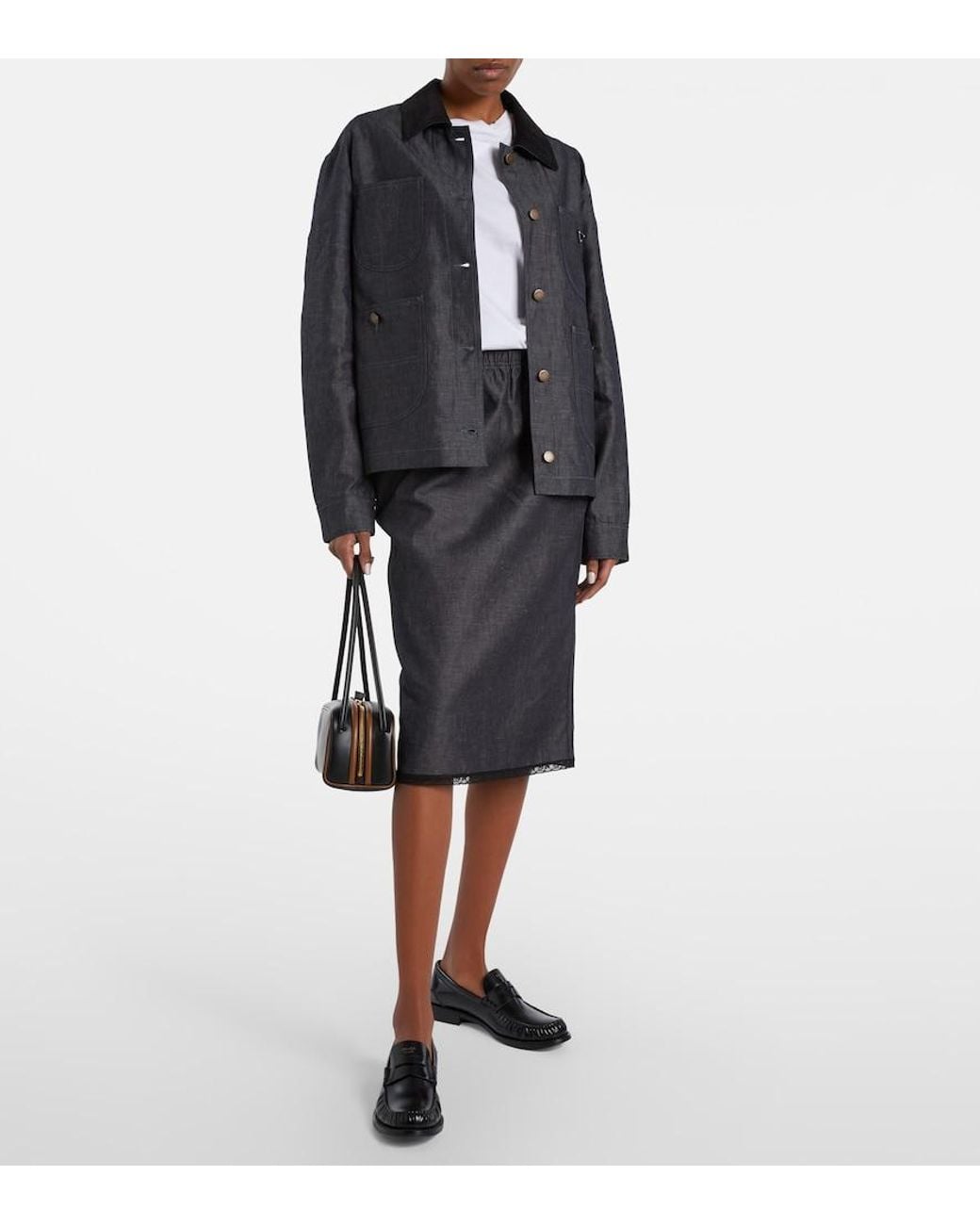 Prada Black Cotton And Linen Chambray Jacket