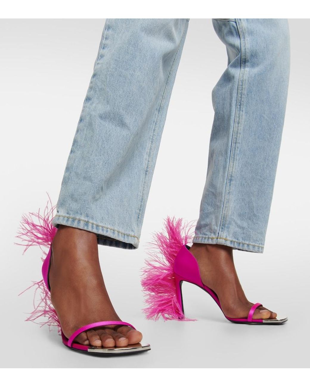 Area Pink X Sergio Rossi Amazon Feather-Trimmed Sandals