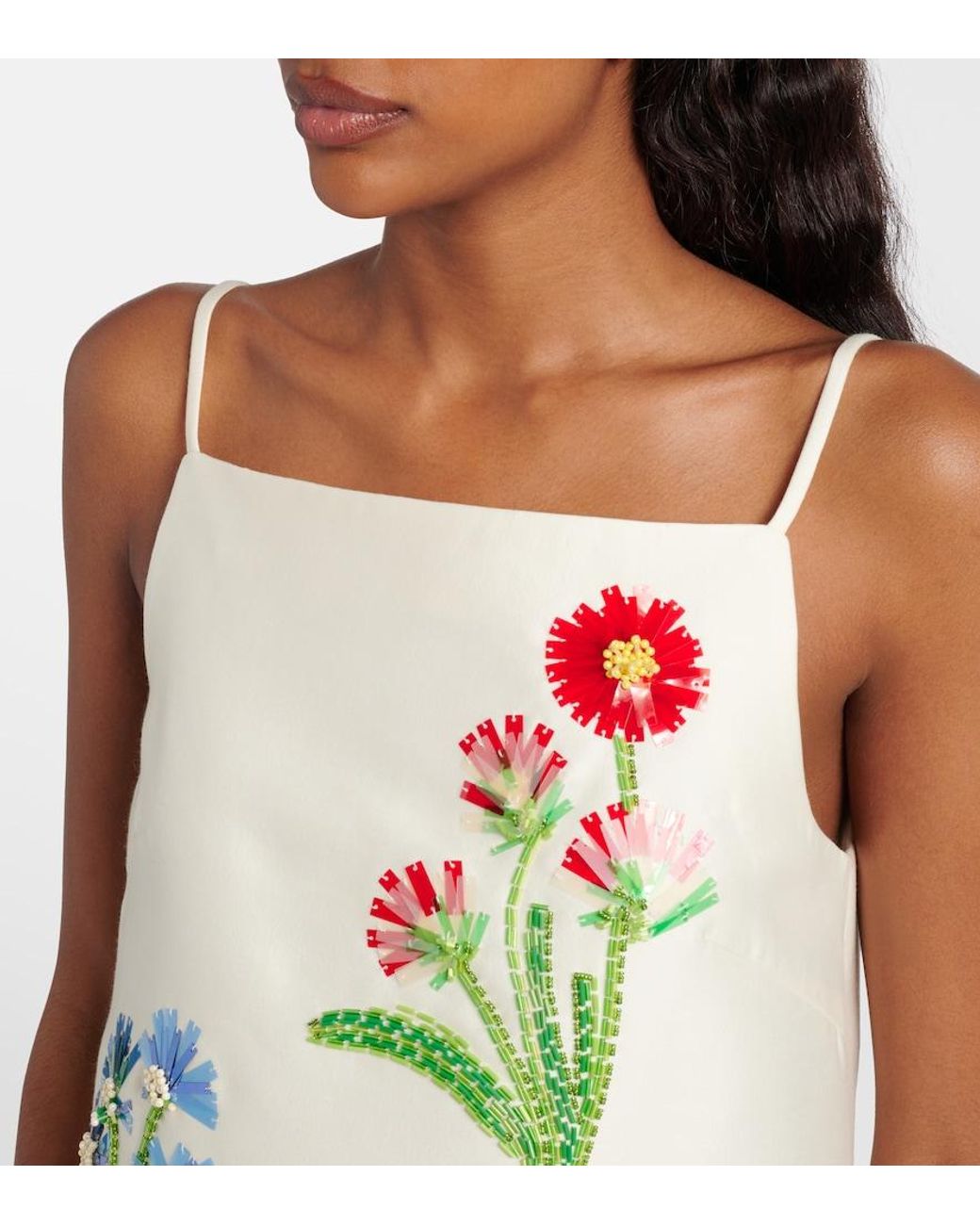 LEO LIN Green Leia Embellished Wool And Silk Minidress