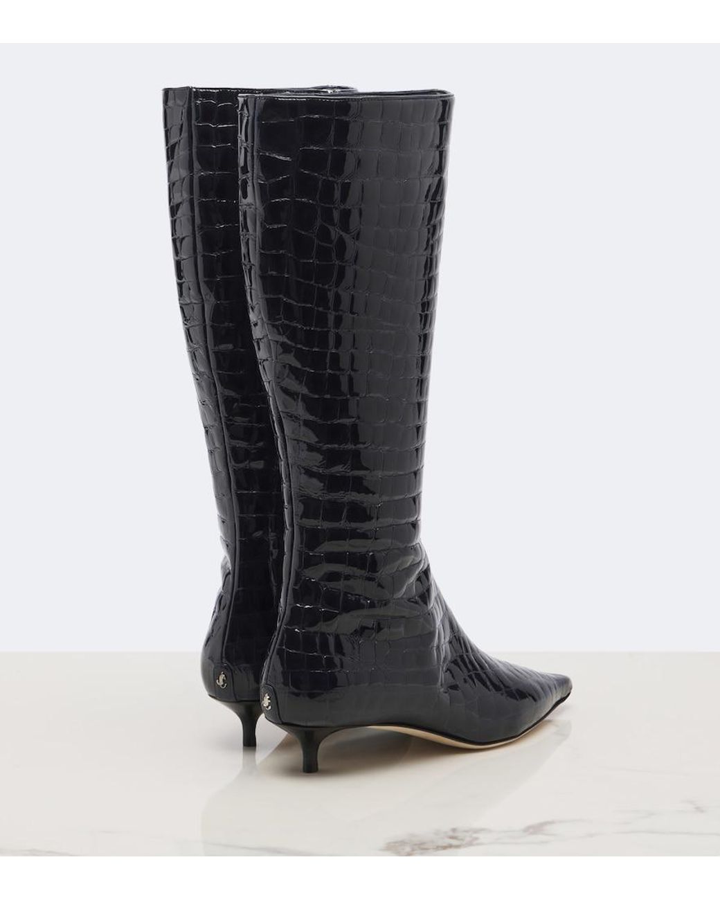 Jimmy Choo Black Amis Croc-Effect Leather Knee-High Boots