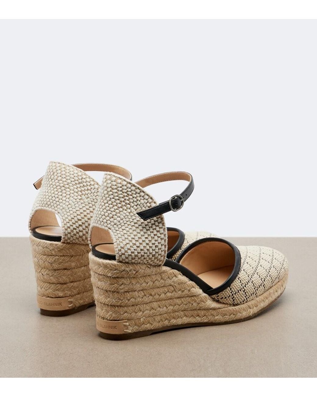 Manolo Blahnik Metallic Espadrahi Raffia-Effect Espadrille Wedges