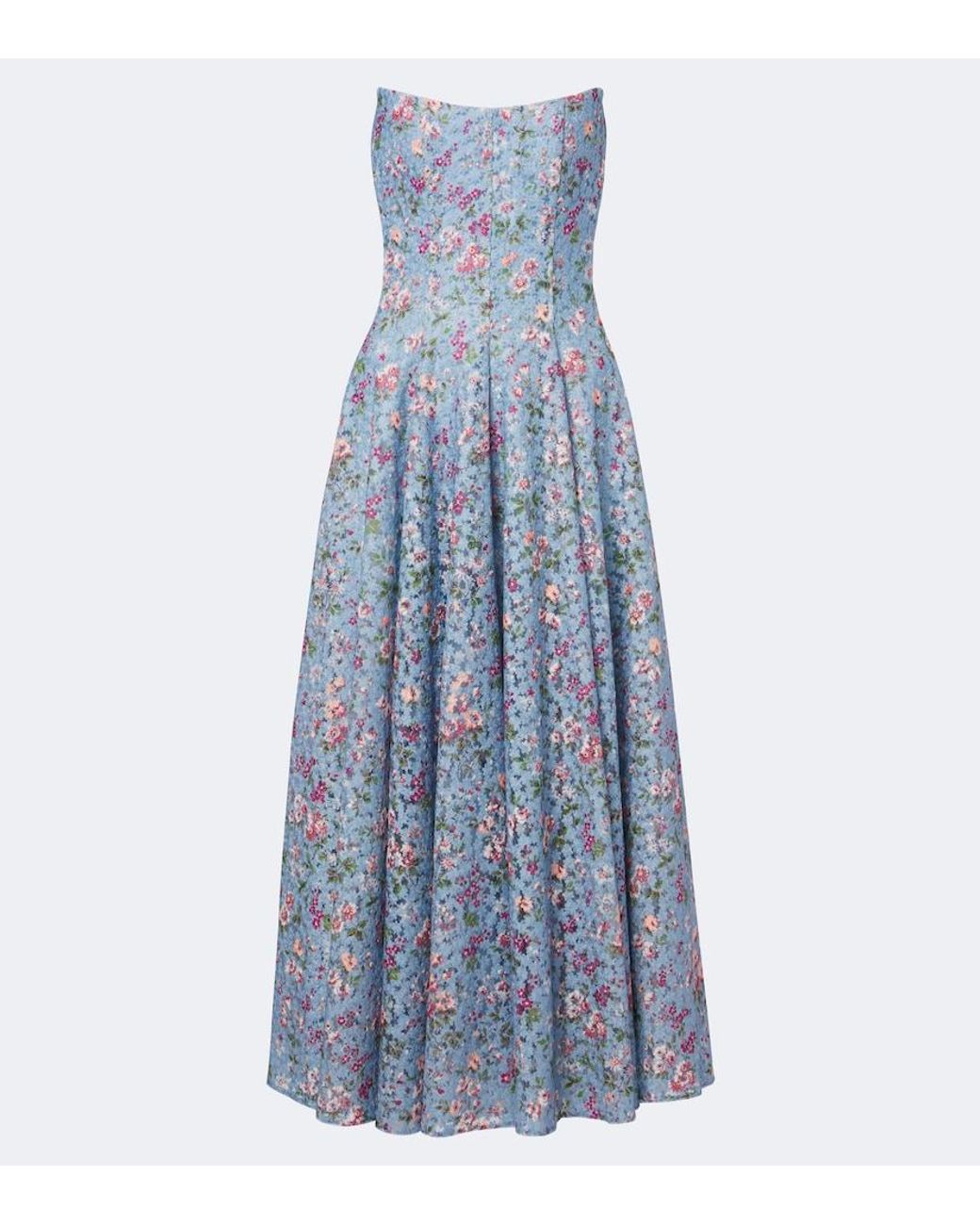 Markarian Blue Embroidered Floral Bustier Cocktail Dress
