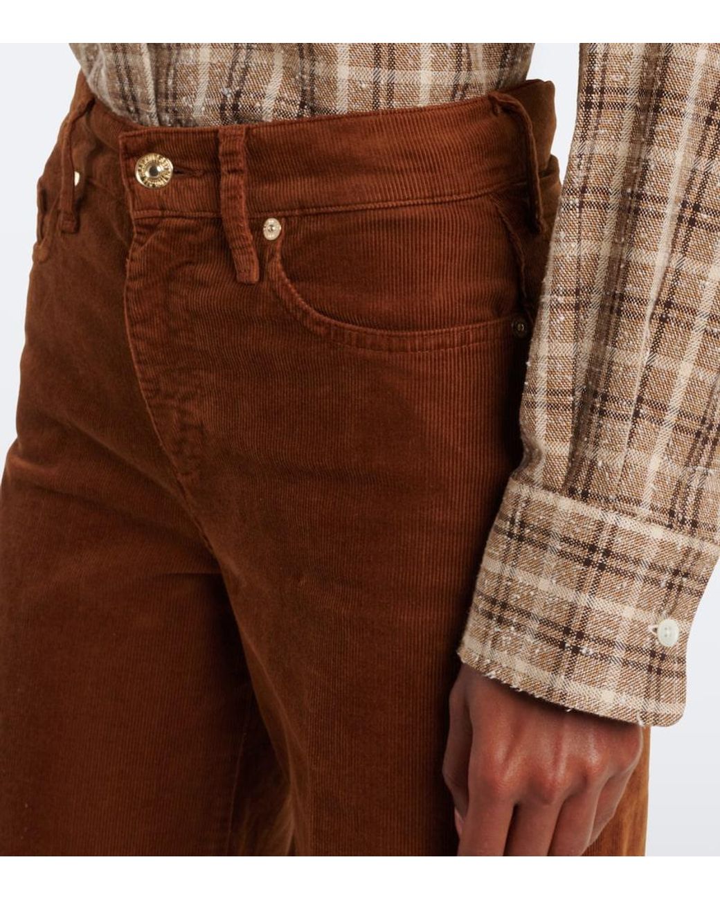 7 For All Mankind Brown Lotta Cotton-Blend Corduroy Wide-Leg Pants
