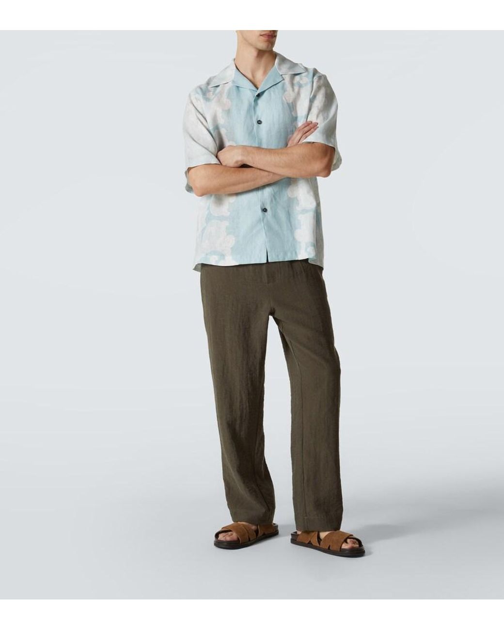 Commas Blue Paradise Floral Linen Bowling Shirt for men