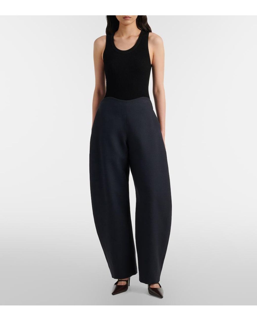 Alaïa Blue Wool Crepe Barrel-Leg Pants