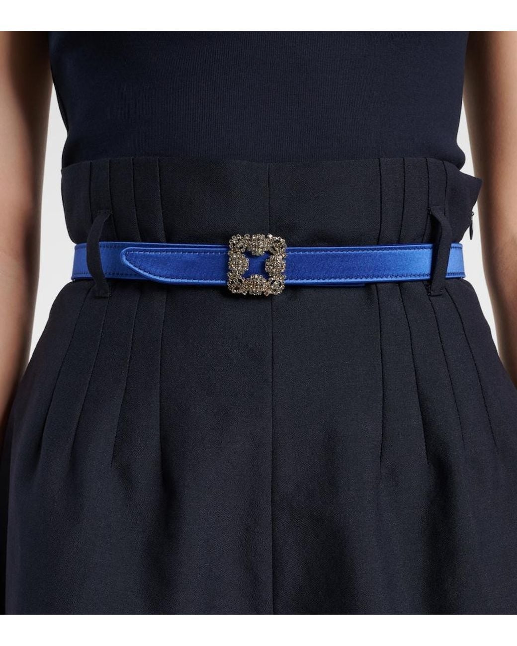 Manolo Blahnik Blue Embellished Satin Belt