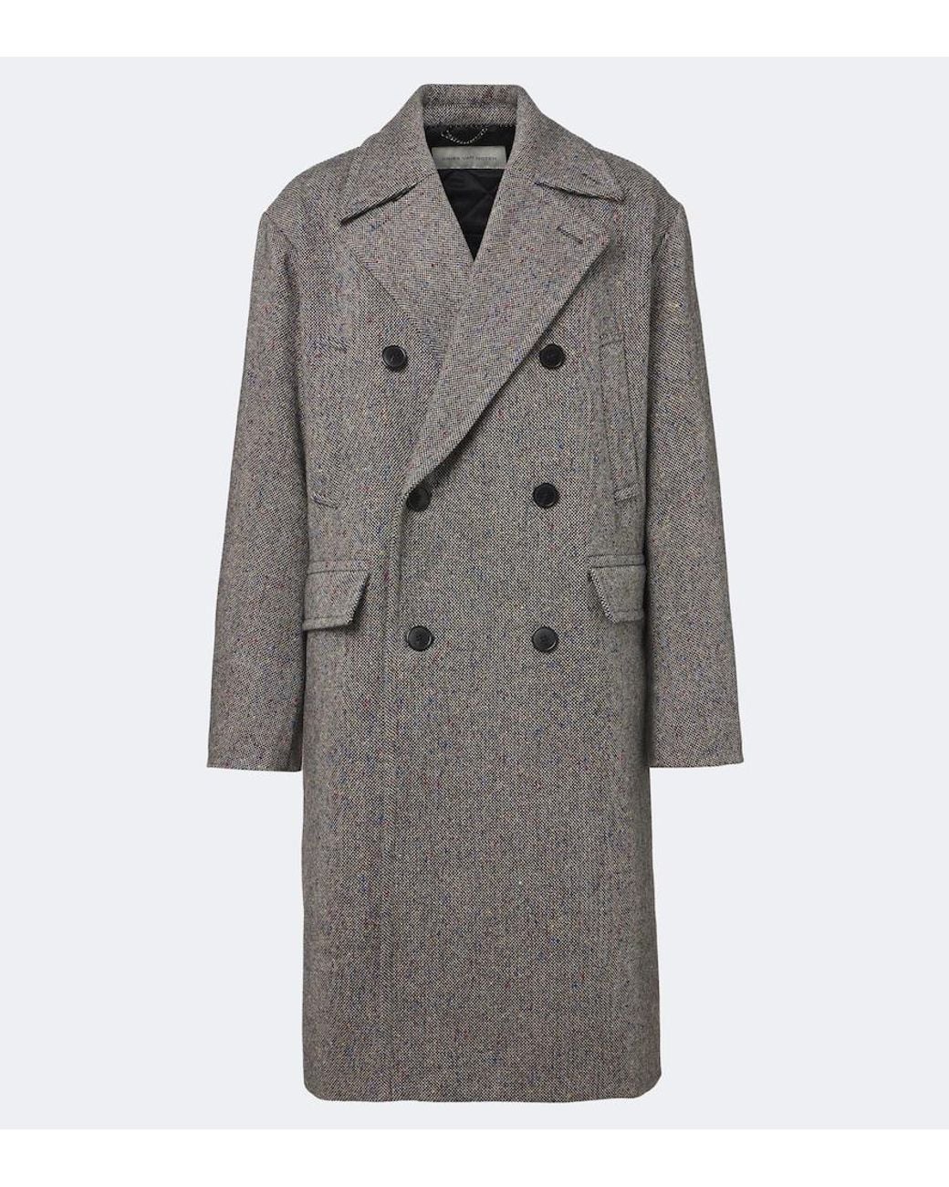Dries Van Noten Gray Double-Breasted Wool Coat for men
