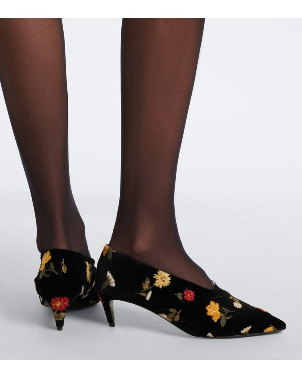 Khaite Black Miriam Embroidered Velvet Pumps