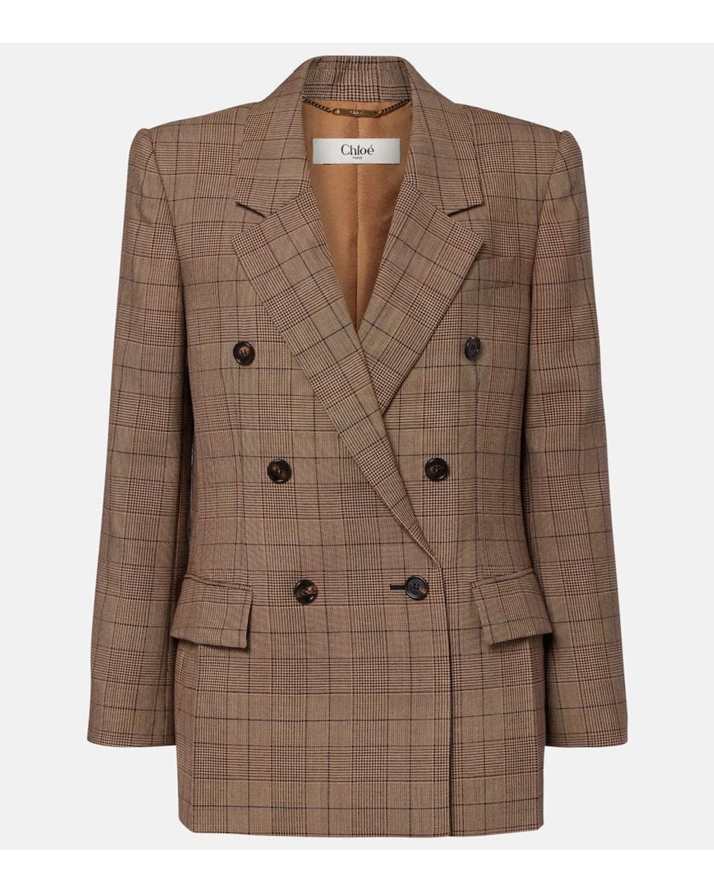 Chloé Brown Checked Wool Blazer