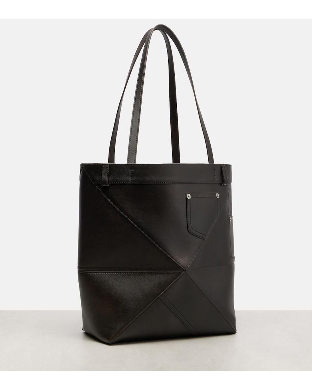 Loewe Black Puzzle Fold Medium Leather Tote Bag