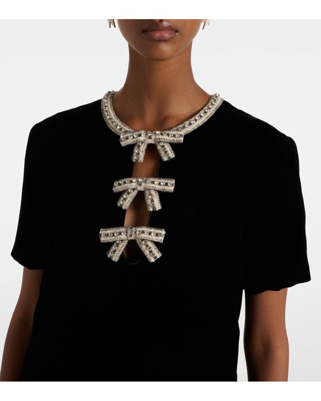 Valentino Garavani Black Embellished Feather-Trimmed Velvet Minidress