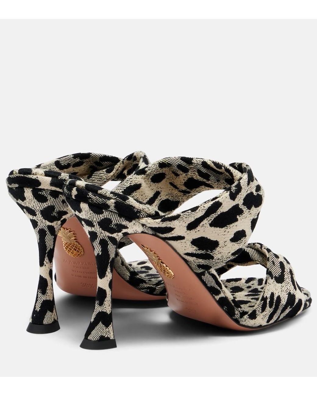 Aquazzura Black Twist 95 Leopard-Print Sandals