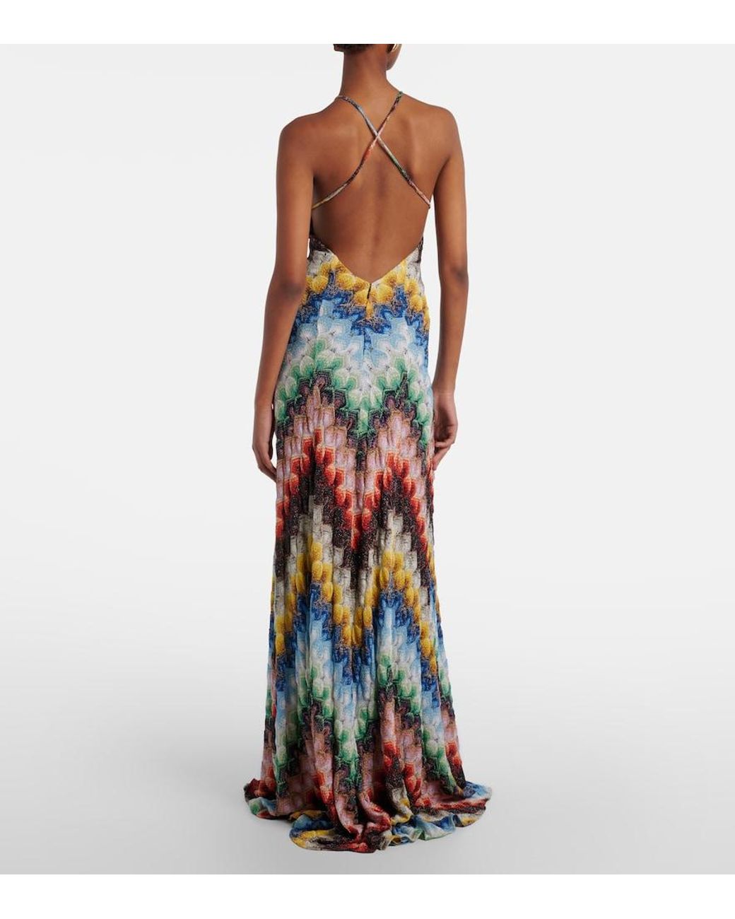 Missoni White Zigzag Open-Back Lame Gown