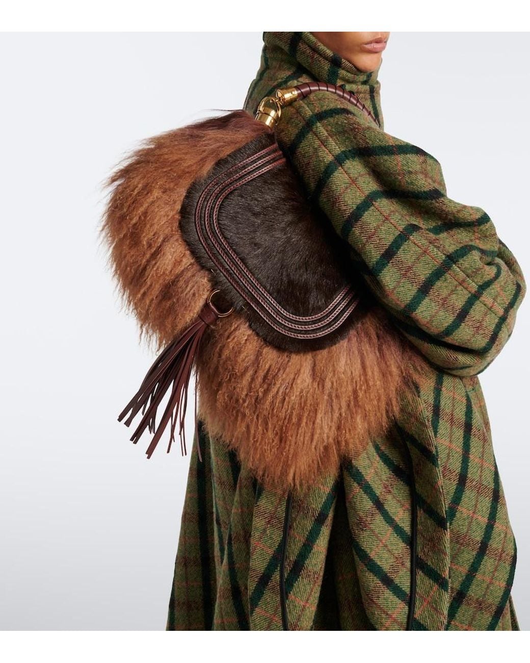 Chloé Brown Marcie Foulard Small Shearling Shoulder Bag