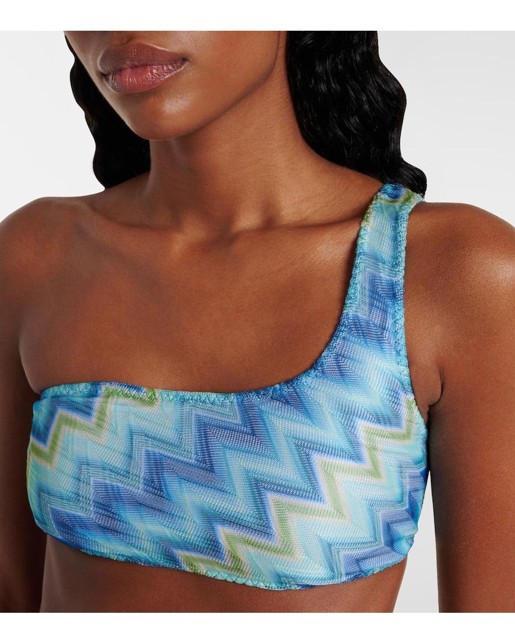 Missoni Blue Zigzag One-Shoulder Bikini