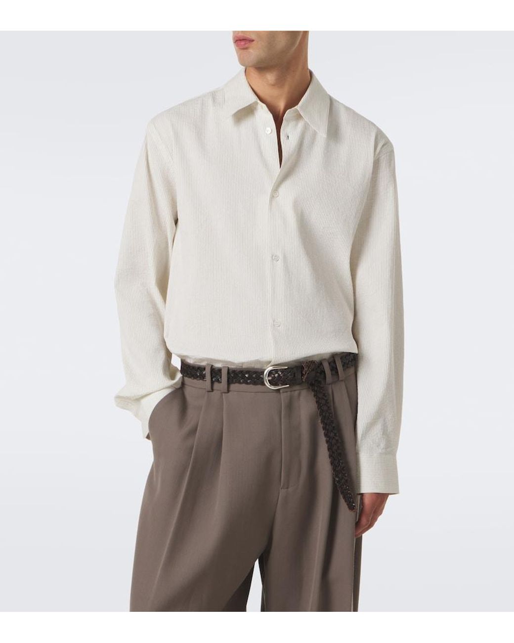 Studio Nicholson White View Striped Cotton And Linen Shirt for men