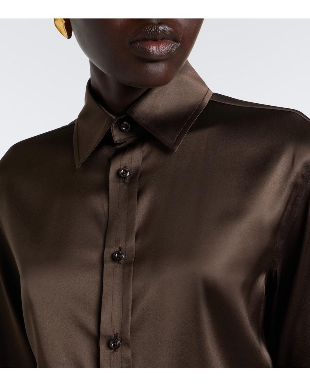 Ralph Lauren Brown Silk-Blend Satin Shirt