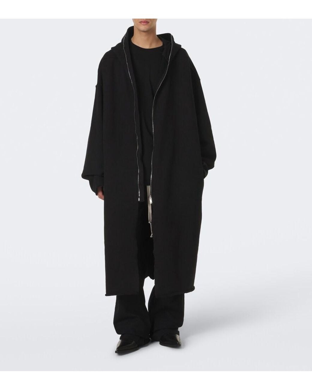 Rick Owens Black Gimp Wide Mac Cotton Overcoat for men