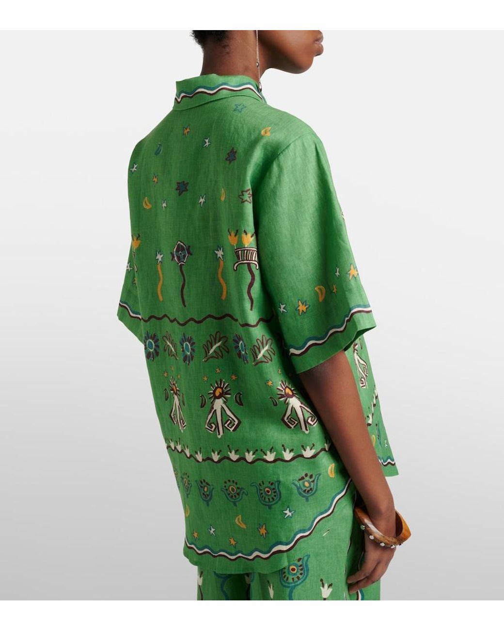 ALÉMAIS Green Sun Dancer Printed Linen Shirt