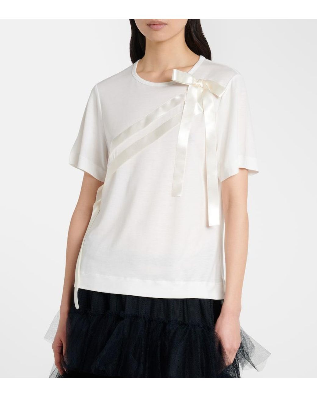 Simone Rocha White Bow-Detail Jersey T-Shirt