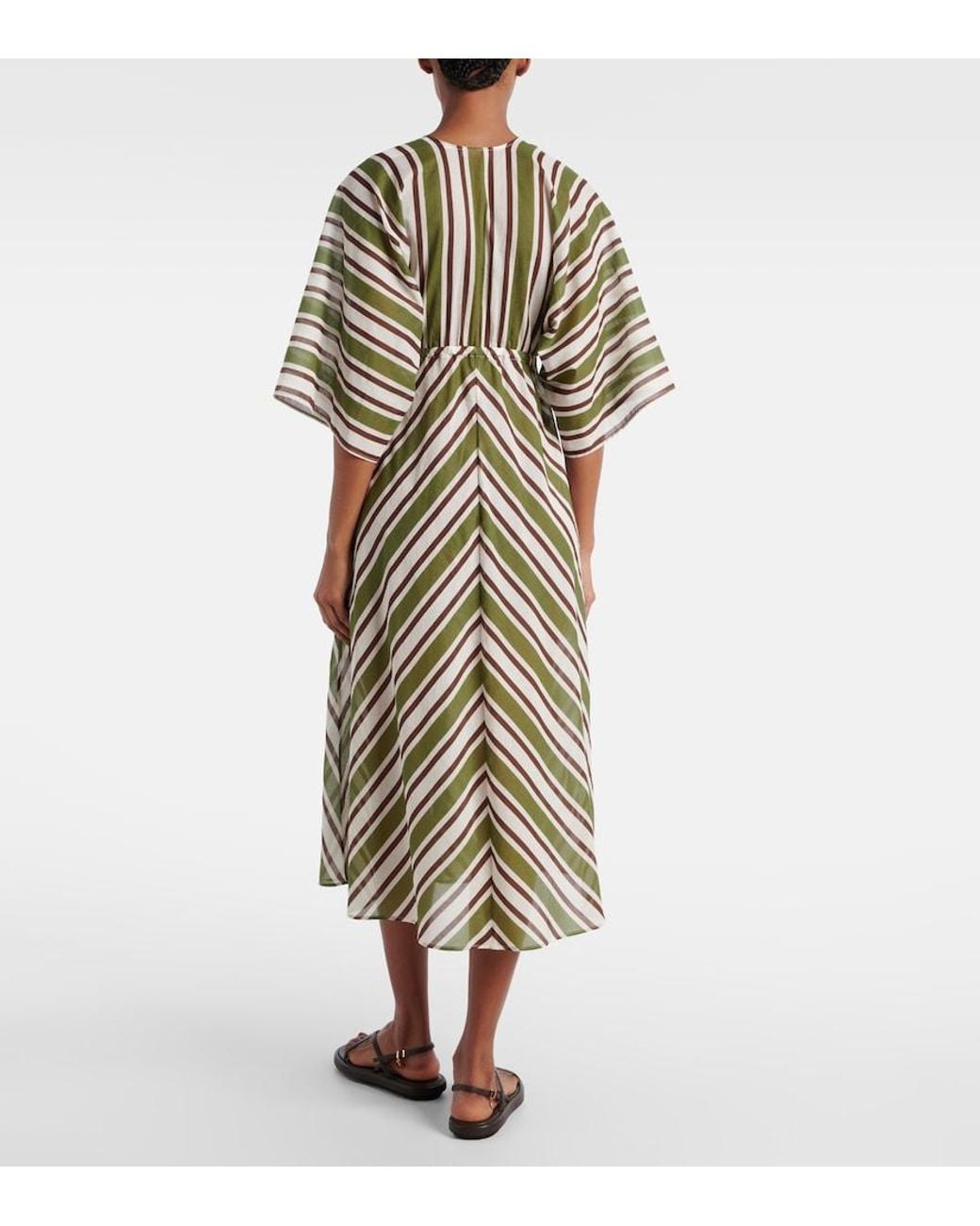 Eres Green Summer Striped Cotton Voile Kaftan