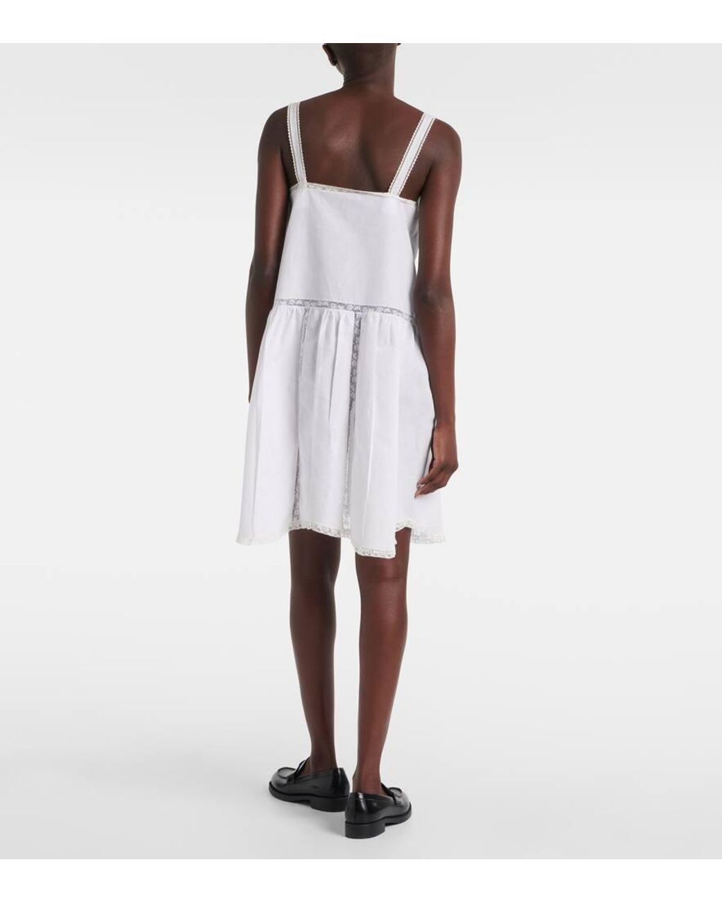 Prada Lace-Trimmed Cotton And Linen Minidress in White | Lyst