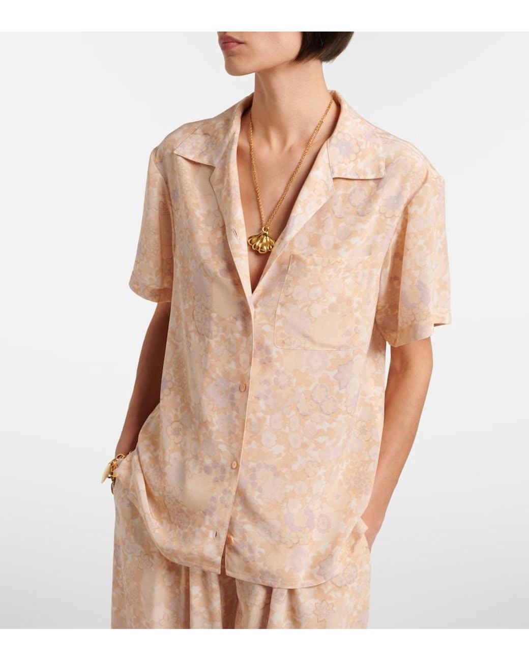 Chloé Natural Floral Silk Bowling Shirt