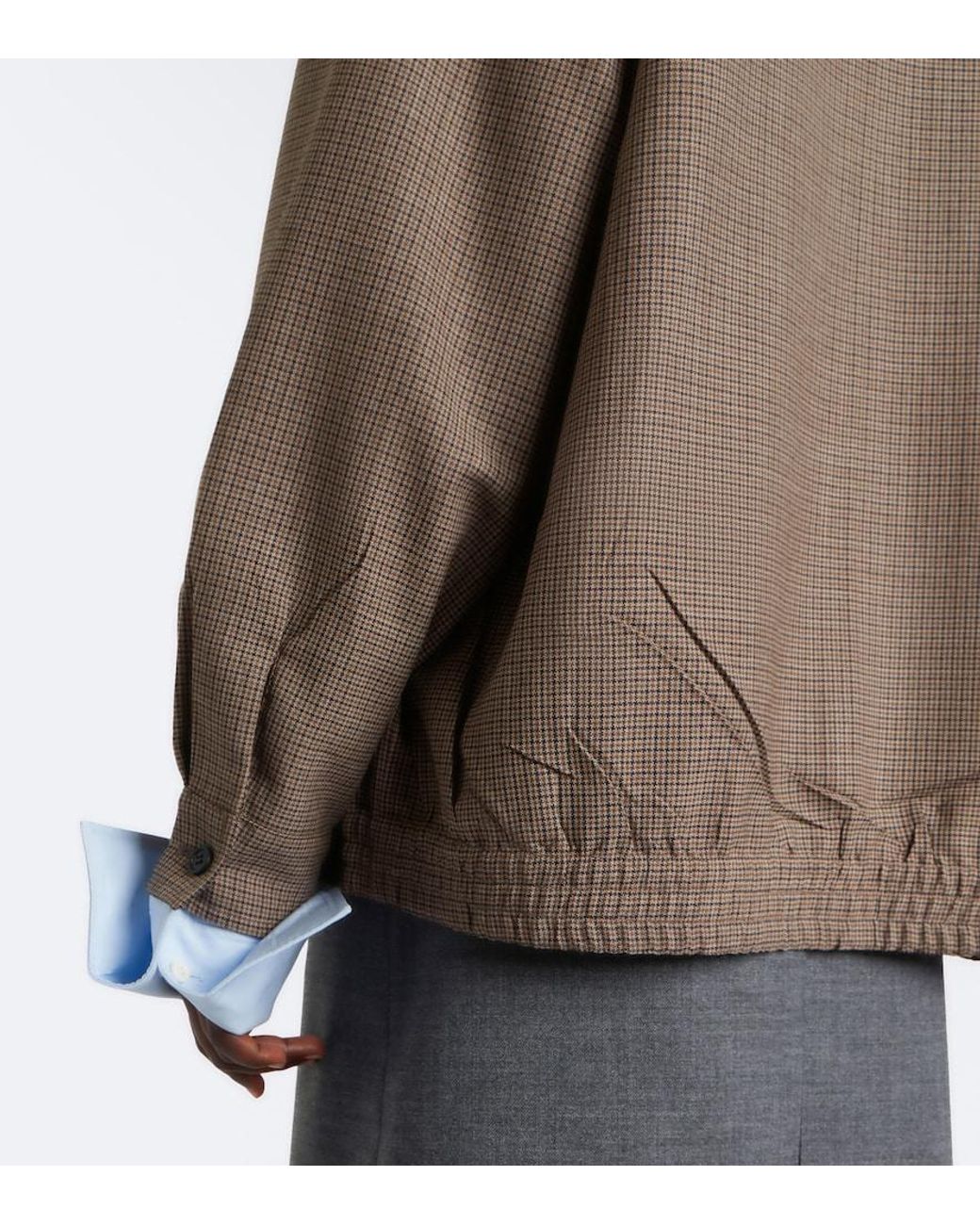 Prada Brown Houndstooth Virgin Wool Blouson Jacket