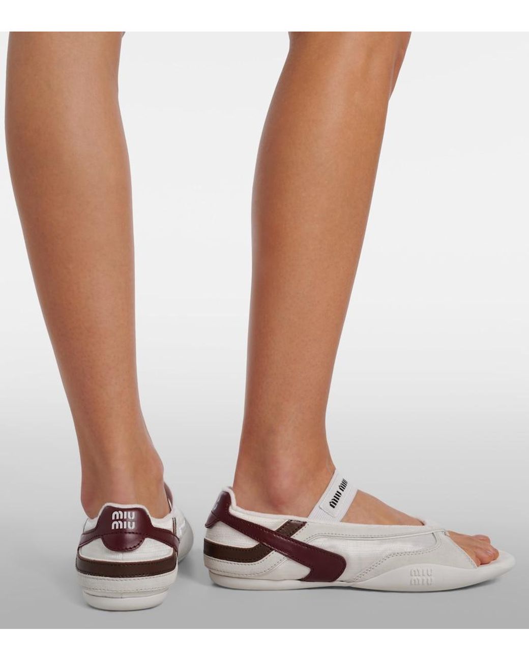 Miu Miu White Gymnasium Leather-Trimmed Thong Sandals