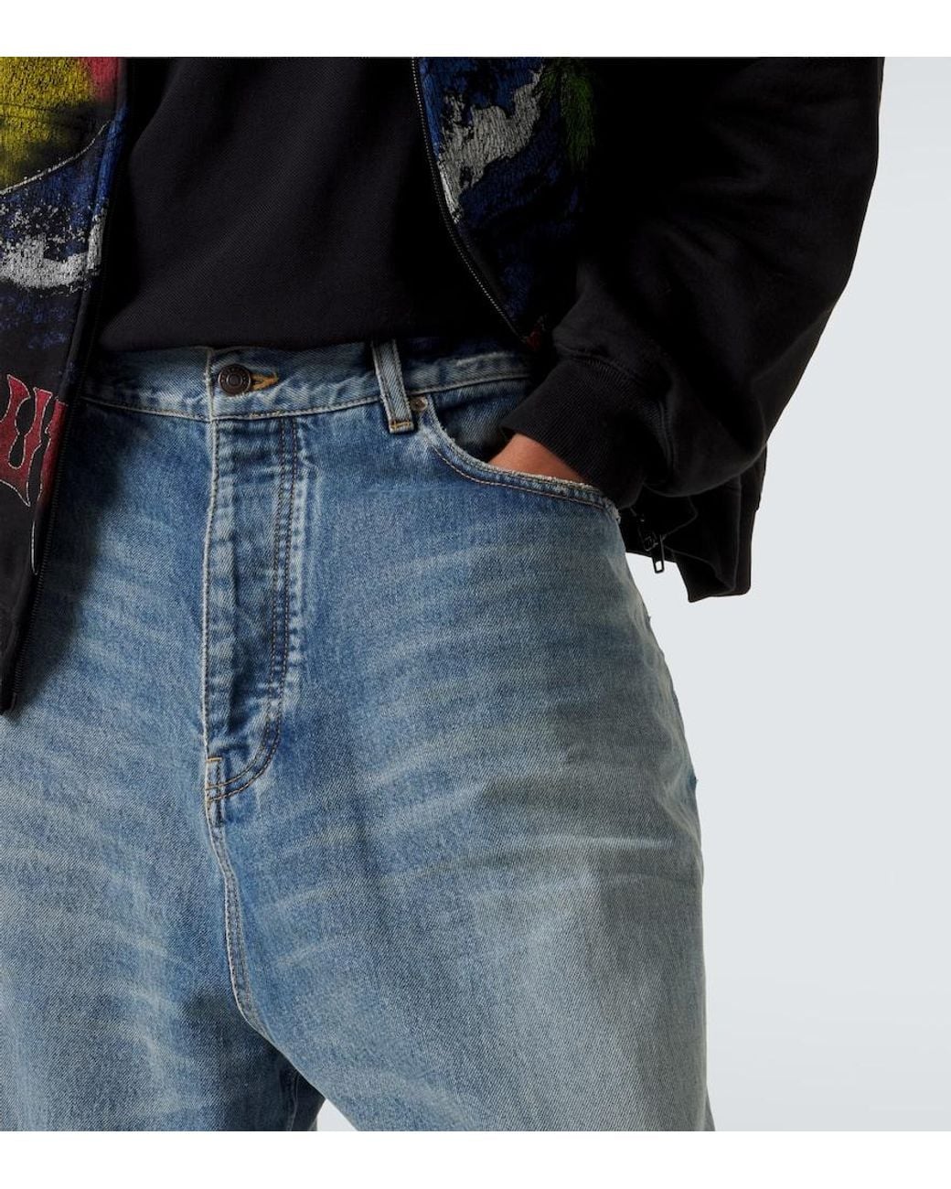 Balenciaga Blue Distressed Wide-Leg Jeans for men