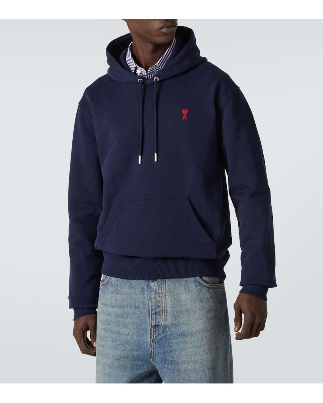 AMI Blue Ami De Cour Cotton Fleece Hoodie for men