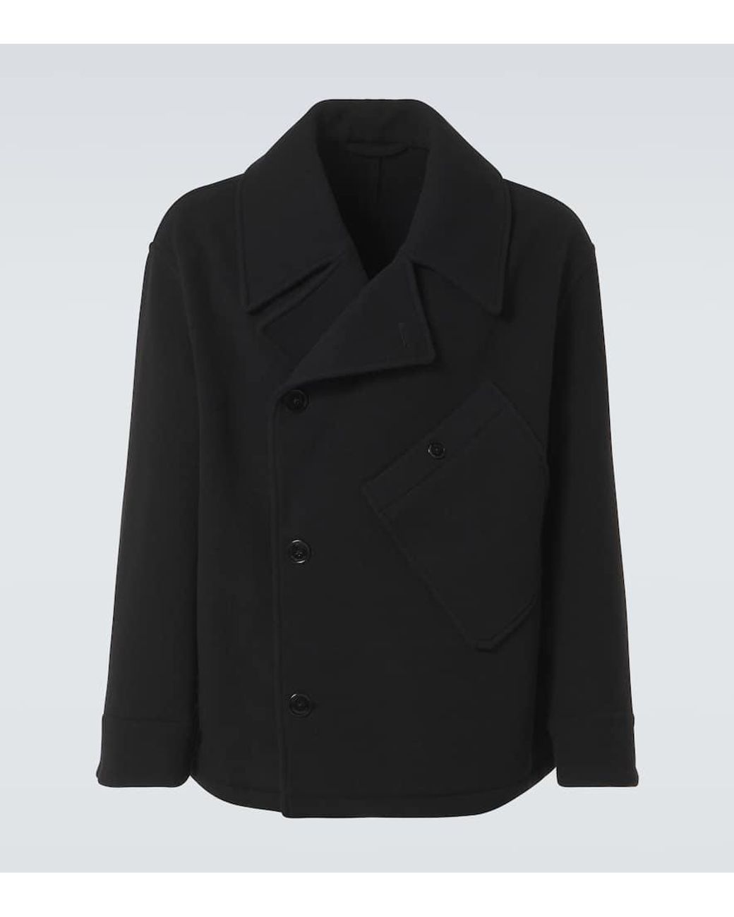 Lemaire Dispatch Wool Peacoat in Black for Men | Lyst