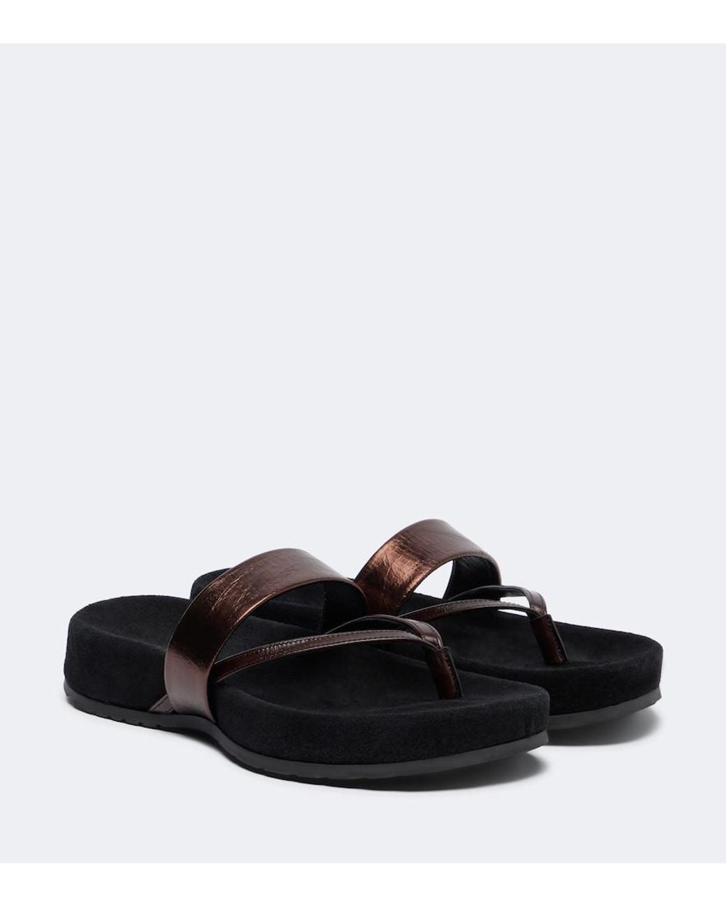 Dries Van Noten Black Metallic Leather Thong Sandals