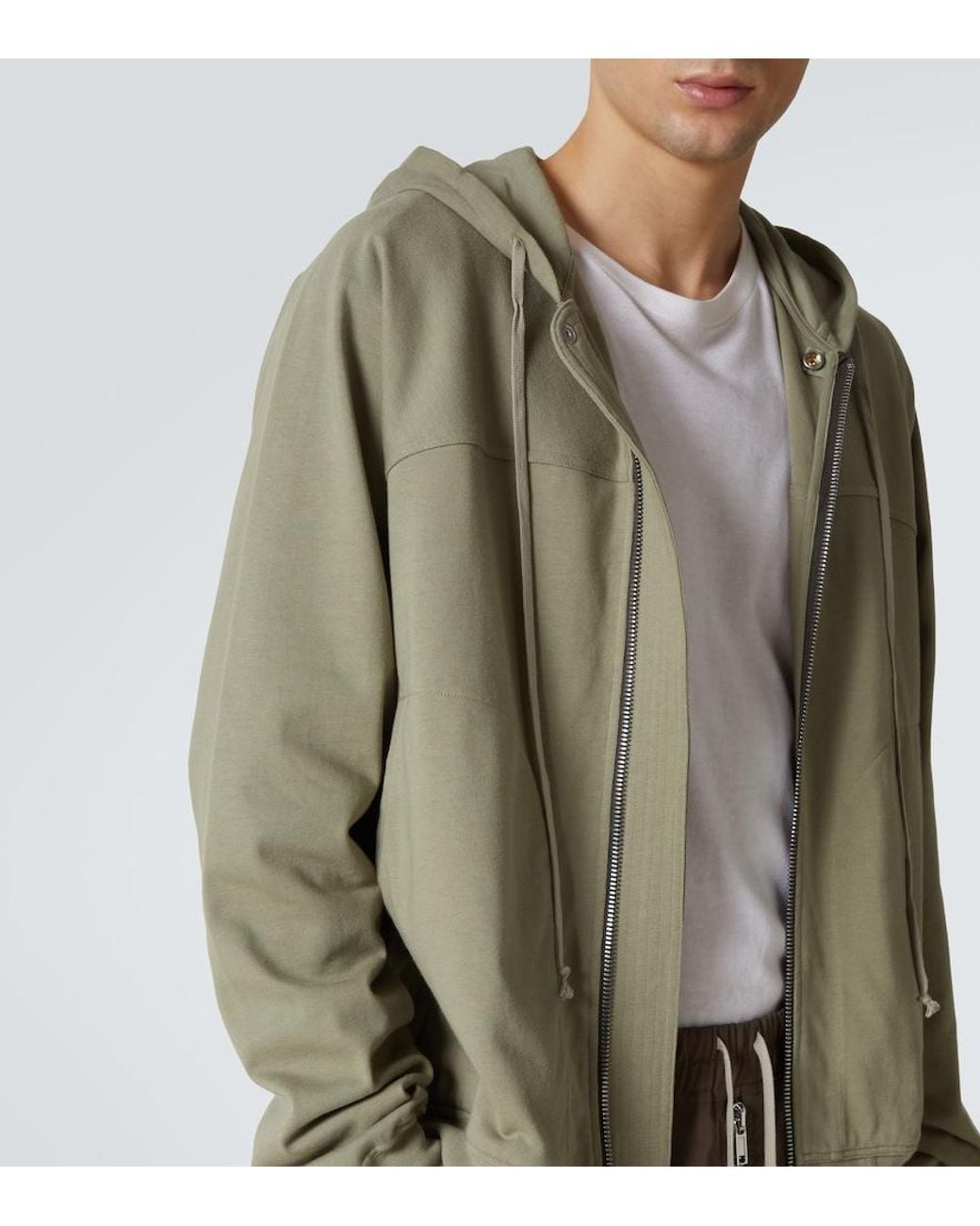 Rick Owens Green Zip-Up Cotton Jersey Hoodie for men