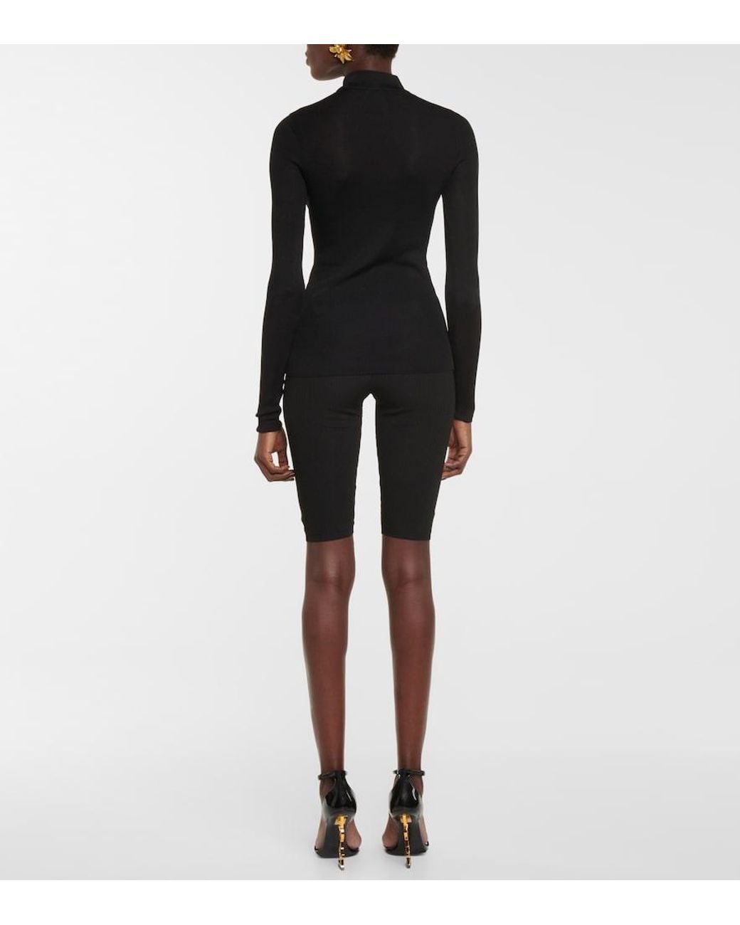 Saint Laurent Black Monogram Silk Mockneck Top