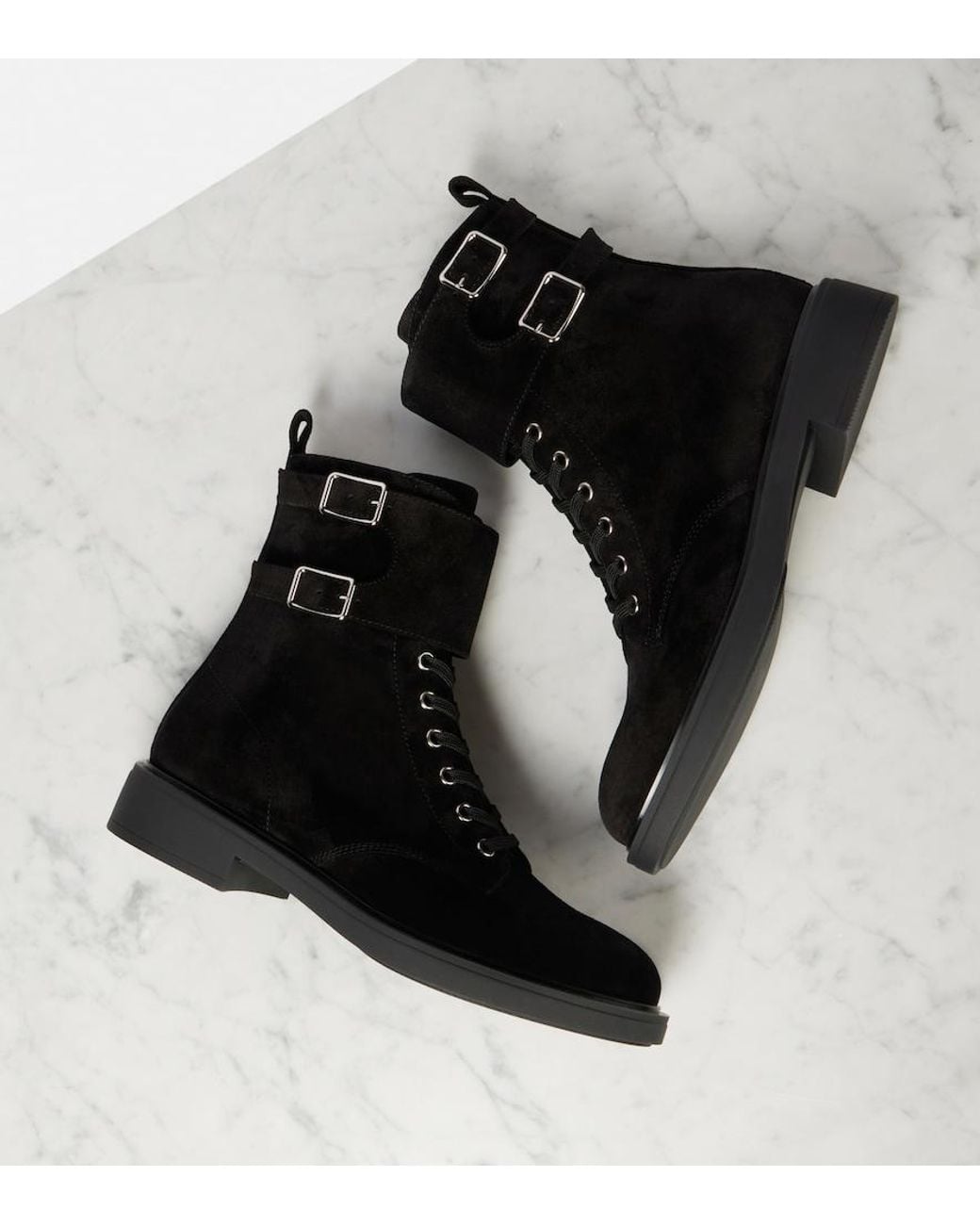 Gianvito Rossi Black Ripley Suede Combat Boots