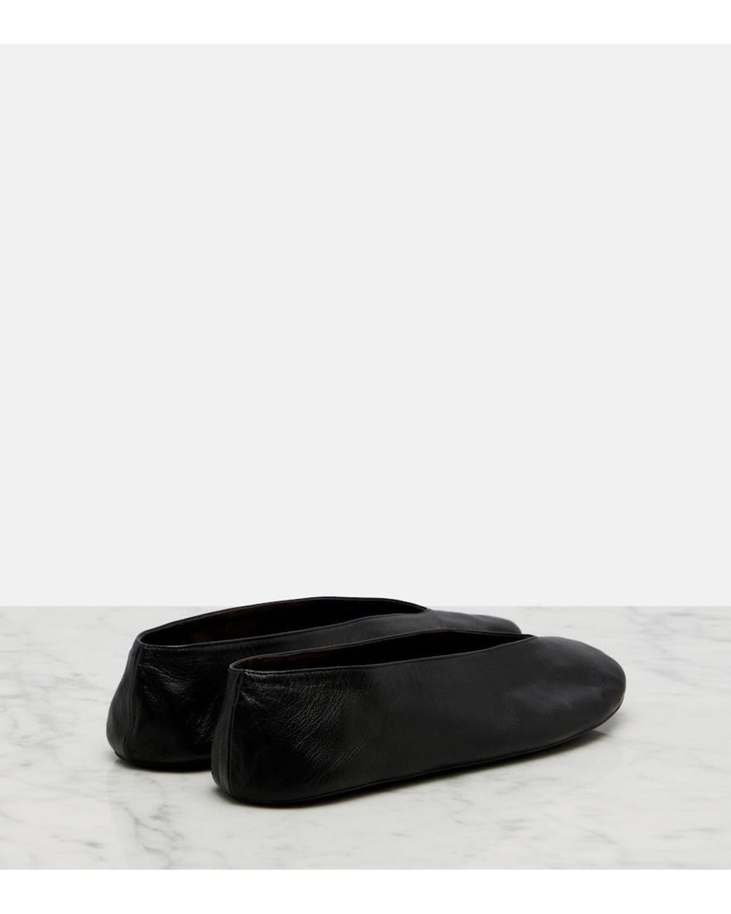 The Row Black Fay Leather Ballet Flats